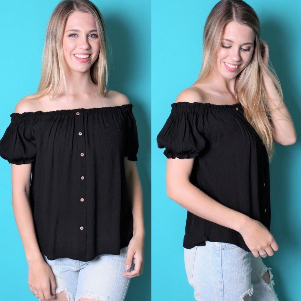 NEW ZANDER THREADS BLACK OFF THE SHOULDER BOHO TOP - Picture 12 of 12